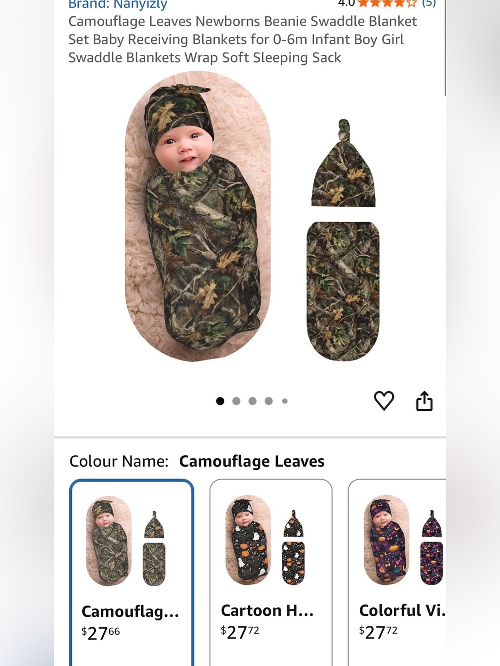 Baby Swaddle & Knot Hat Set in Camouflage Leaves Print